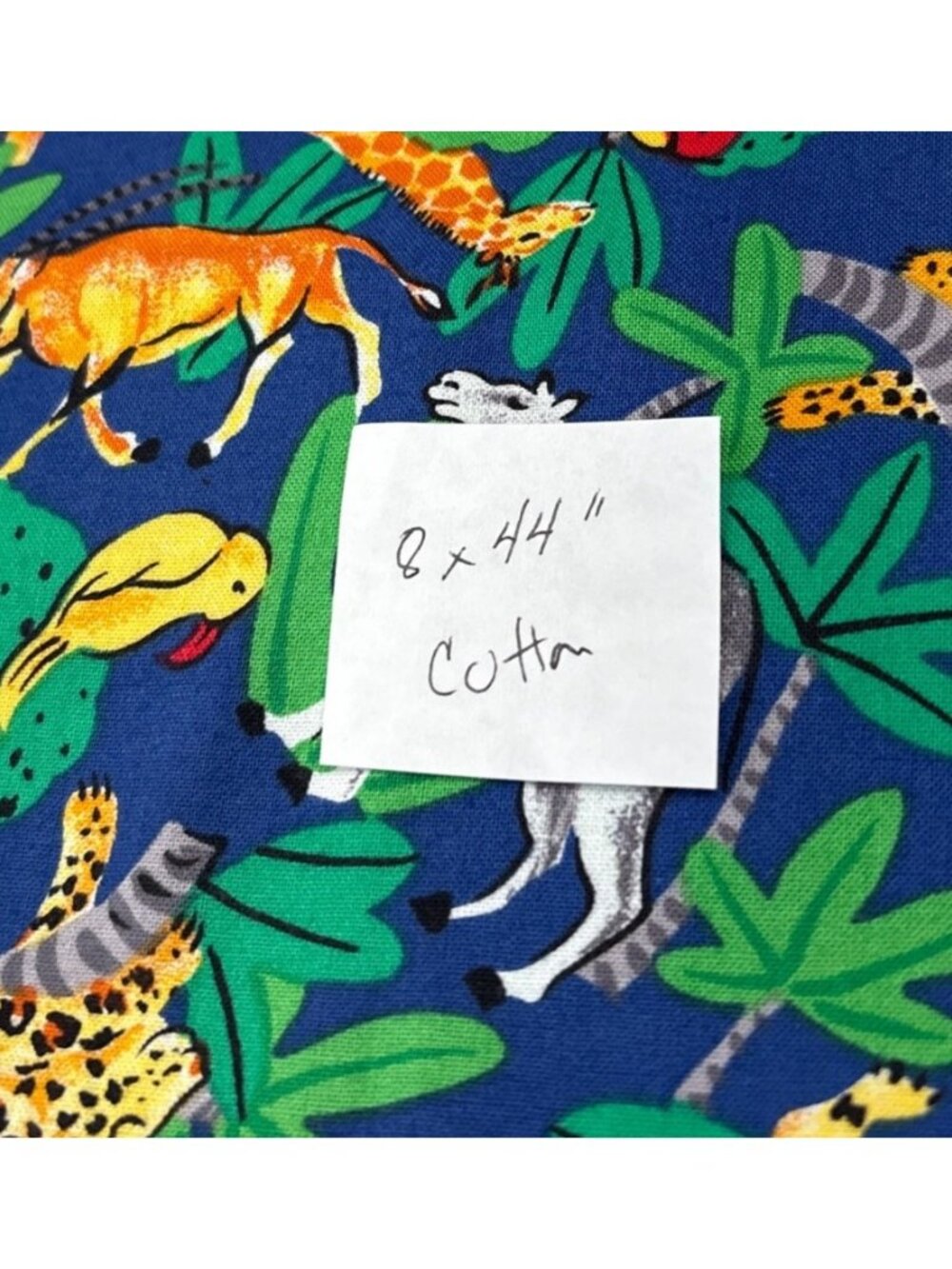 Safari-Themed Cotton Fabric 8"x44" Bright Jungle Animals Giraffes Zebras Parrots - Picture 2 of 12
